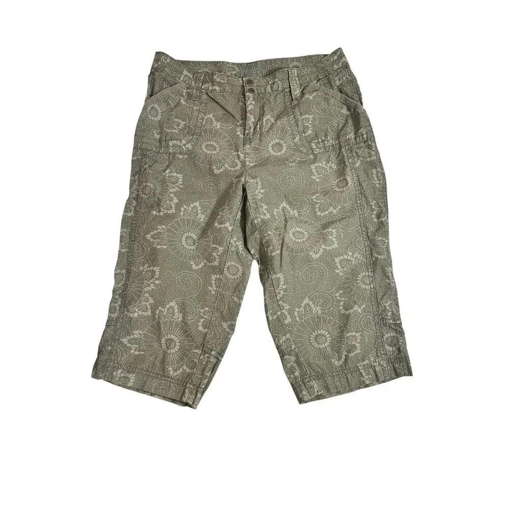 Ruff Hewn Womens Bermuda Shorts Floral Paisley Print Olive Green Cotton Y2K Boho